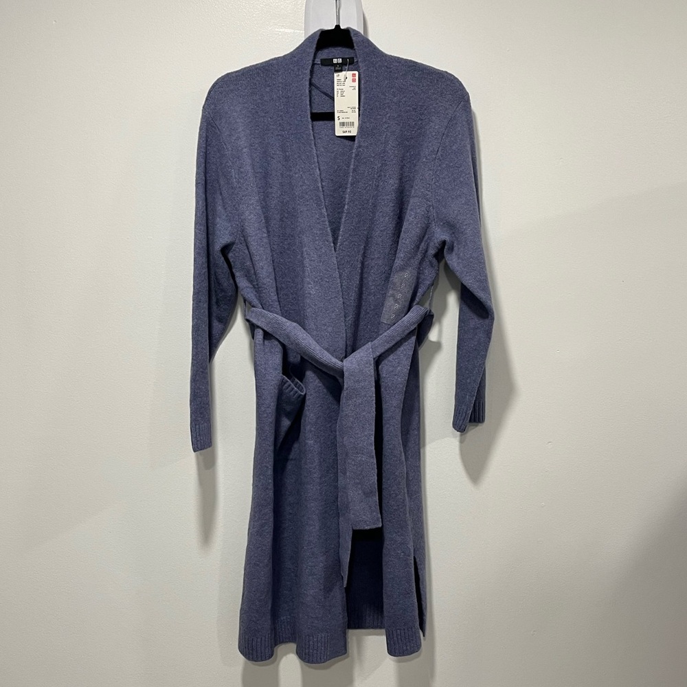 NWT Uniqlo Women Soufflé Yarn Belted Long Knitted Coat in 72 Purple